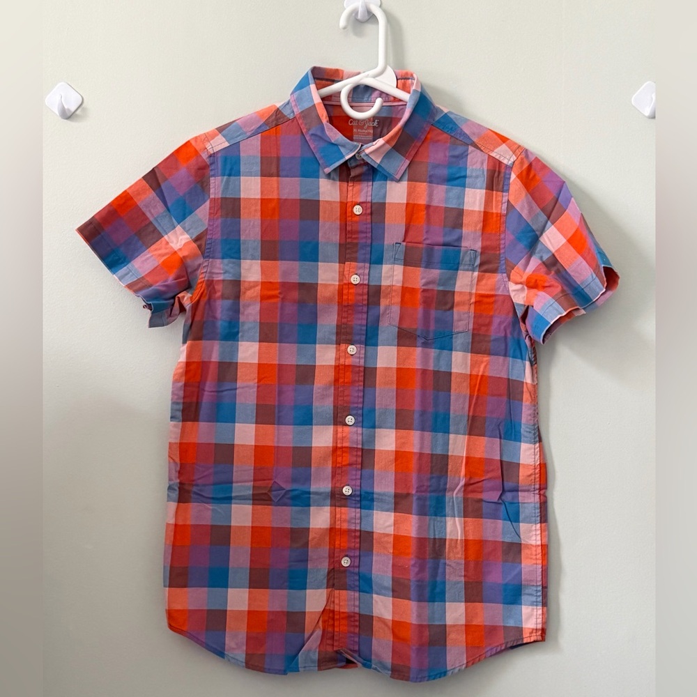 Cat & Jack Short-Sleeve Plaid Button-Down Shirt - Red & Blue